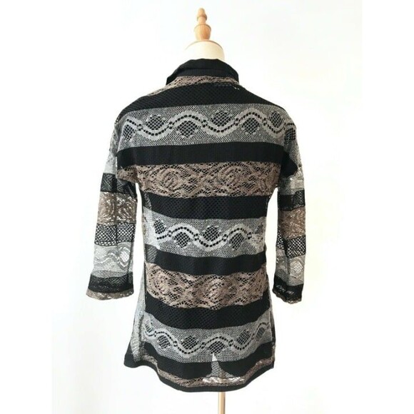 Sparkle & Fade Open Weave Cardigan Silver Black Open Front Medium Stripes - Picture 4 of 7